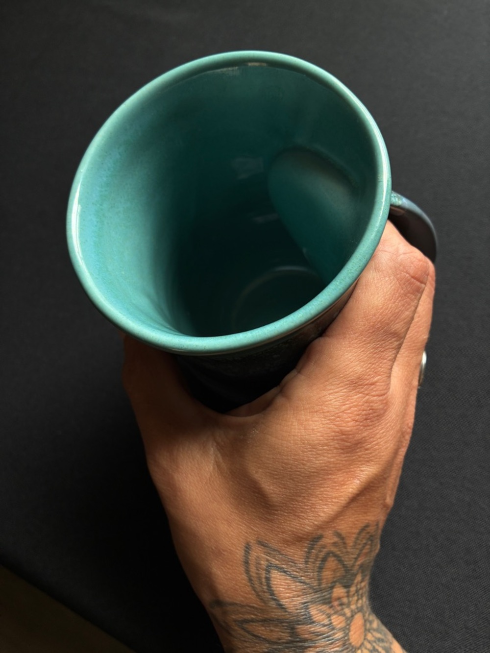 Ceramic Coffee Mug with Teal Interior - Handmade